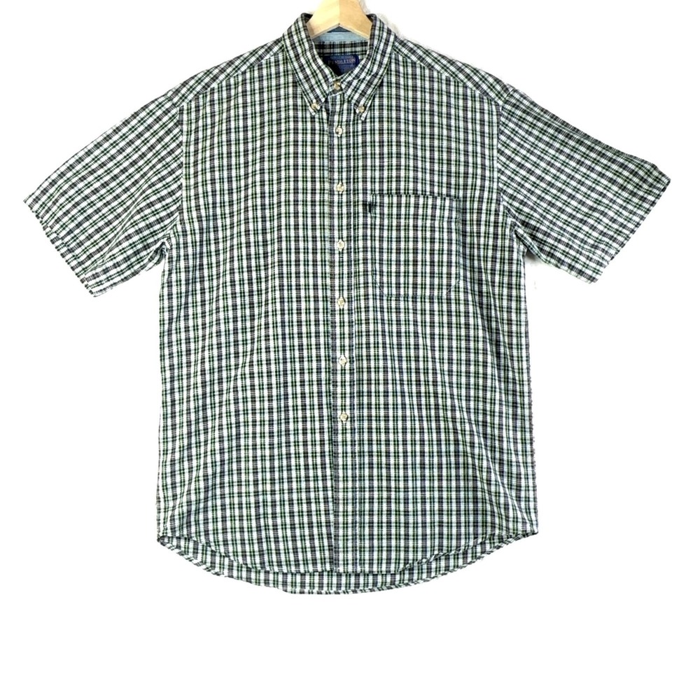Pendleton Mens Shirt M Green Navy Check Plaid Short Sleeve Spring Resort Coastal
